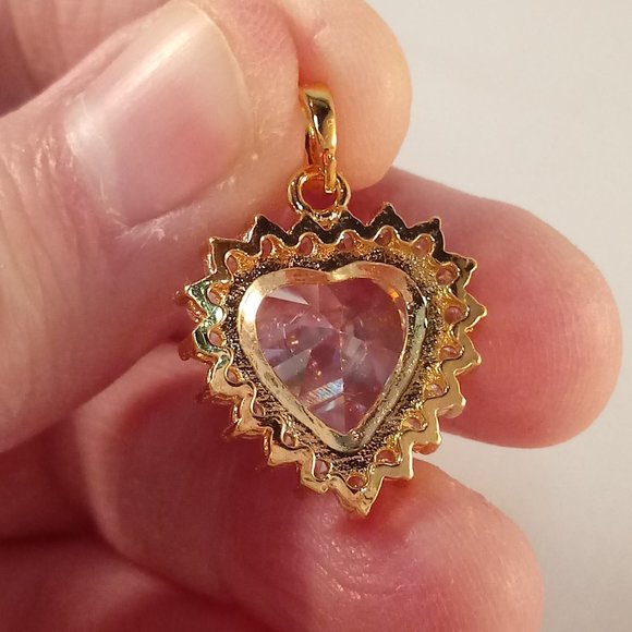 18K Yellow Gold Plated Heart Shape Full Crystal Diamond Zircon Necklace Pendant - Picture 5 of 5